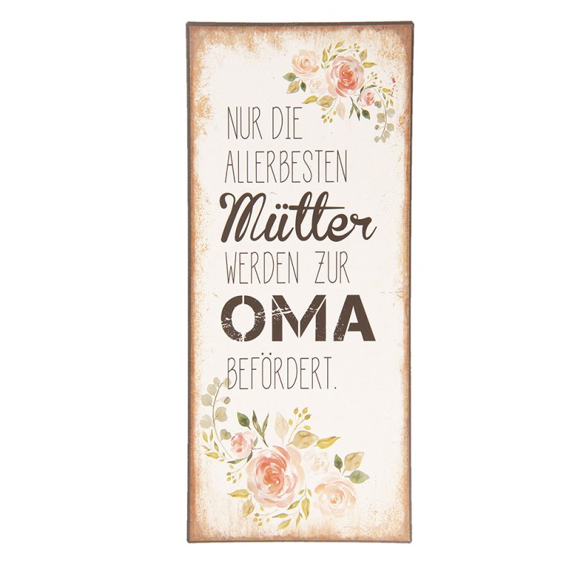 Clayre & Eef Textschild 13x30 cm Beige Metall Rechteck