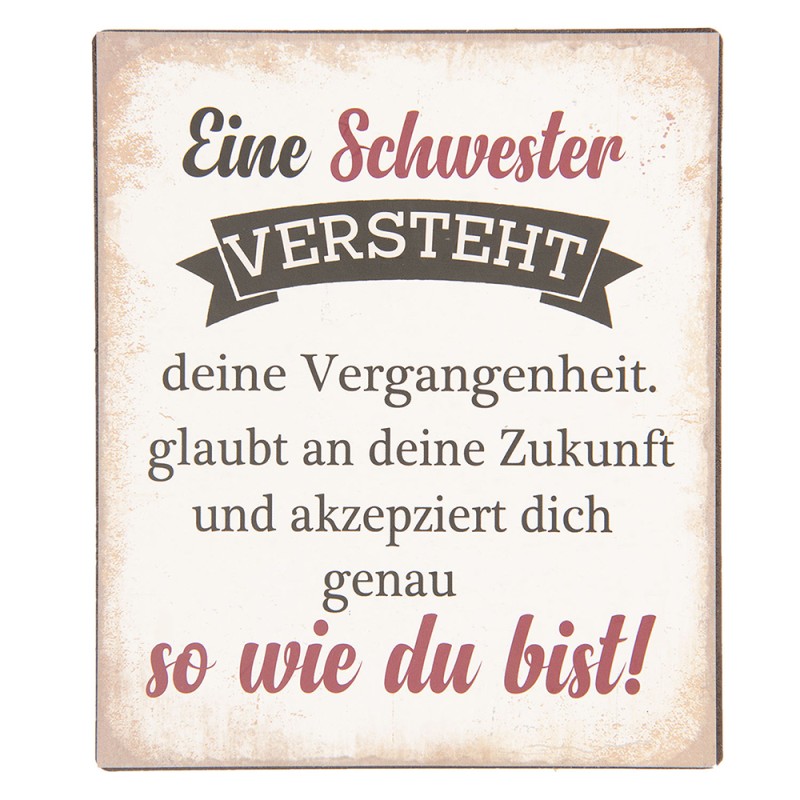 Clayre & Eef Text Sign 13x15 cm Beige Metal Rectangle Schwester