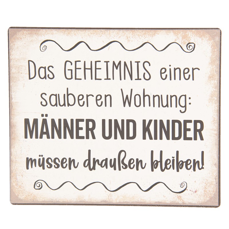 Clayre & Eef Plaque de texte 15x13 cm Blanc Noir Métal Rectangle
