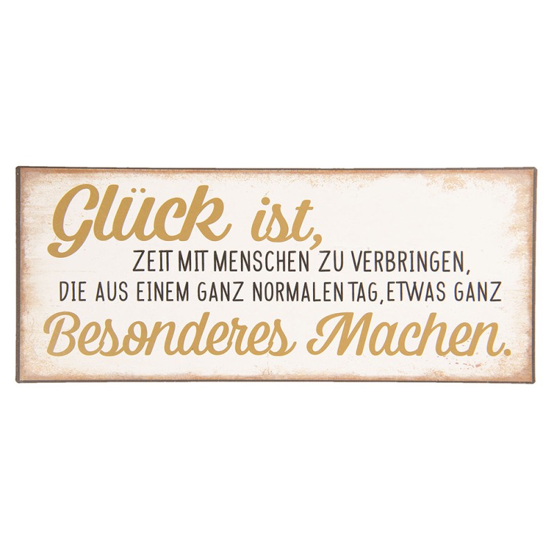 Clayre & Eef Tekstbord  13x30 cm Beige Geel Metaal Rechthoek