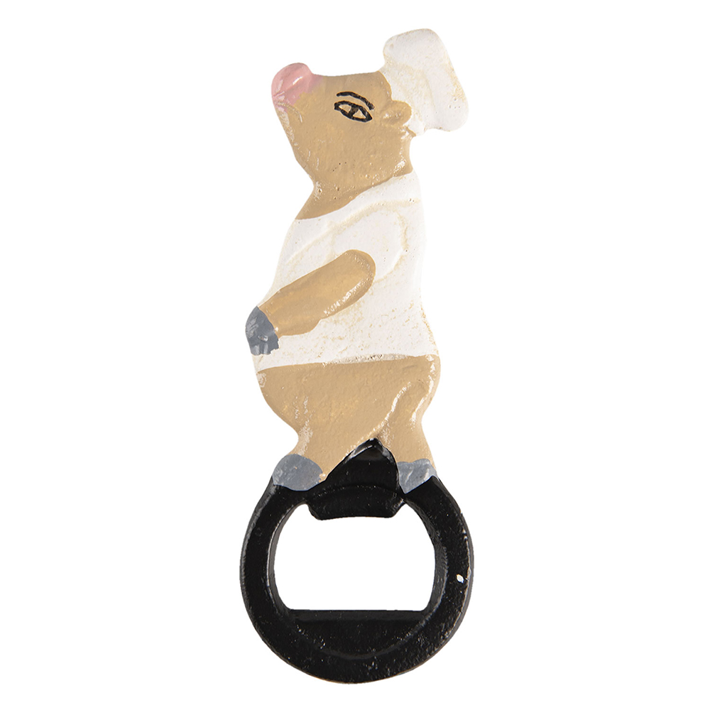 Clayre&Eef Flesopener 5x1x13 cm Beige Wit IJzer Varken afbeelding