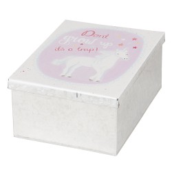 Clayre & Eef Blikken Bewaardoos  10x14x6 cm Wit Roze Metaal Rechthoek Eenhoorn