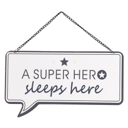 Clayre & Eef Plaque de texte 24x14 cm Blanc Métal Rectangle Seper Hero
