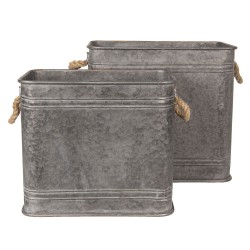 Clayre & Eef Décoration bassine en zinc set de 2 Gris Métal Carré