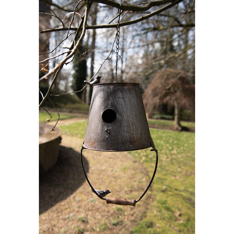 Clayre & Eef Nichoir Seau 25x25x60 cm Gris Métal Rond