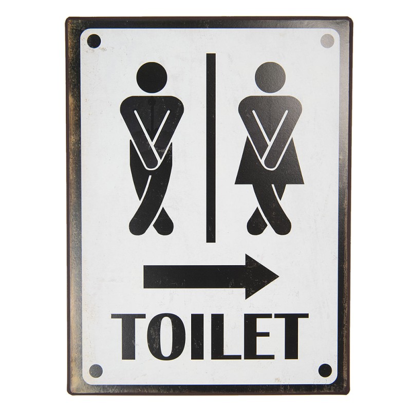 Clayre & Eef Plaque de texte 26x35 cm Blanc Noir Métal Rectangle Toilet