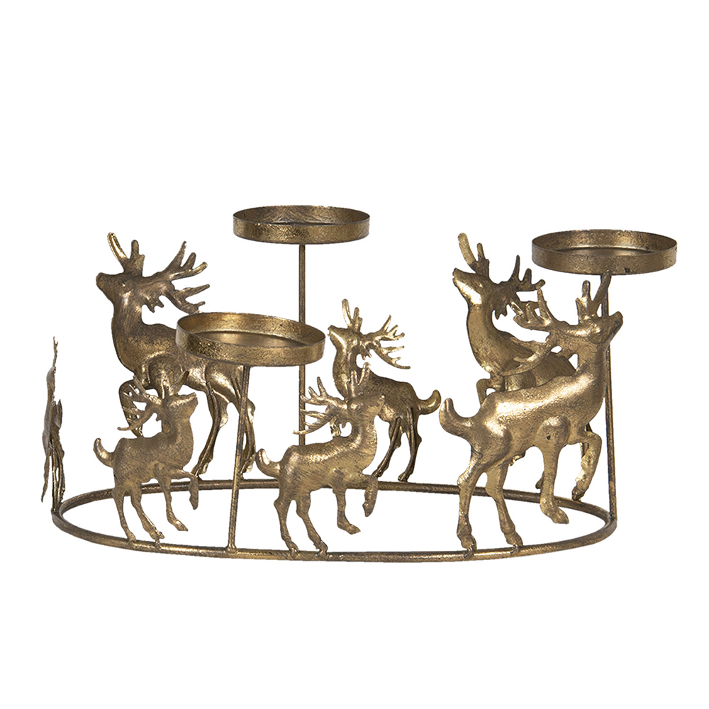 Clayre & Eef Theelichthouder Rendieren 34x22x16 cm Goudkleurig Metaal afbeelding 1