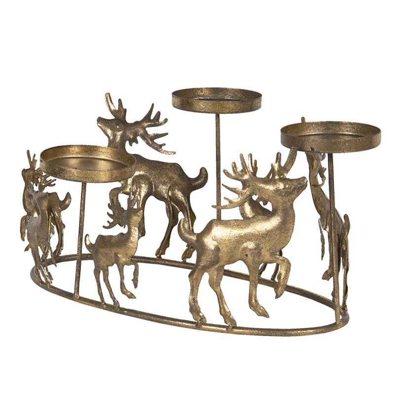 Clayre & Eef Teelichthalter Rentiere 34x22x16 cm Goldfarbig Metall