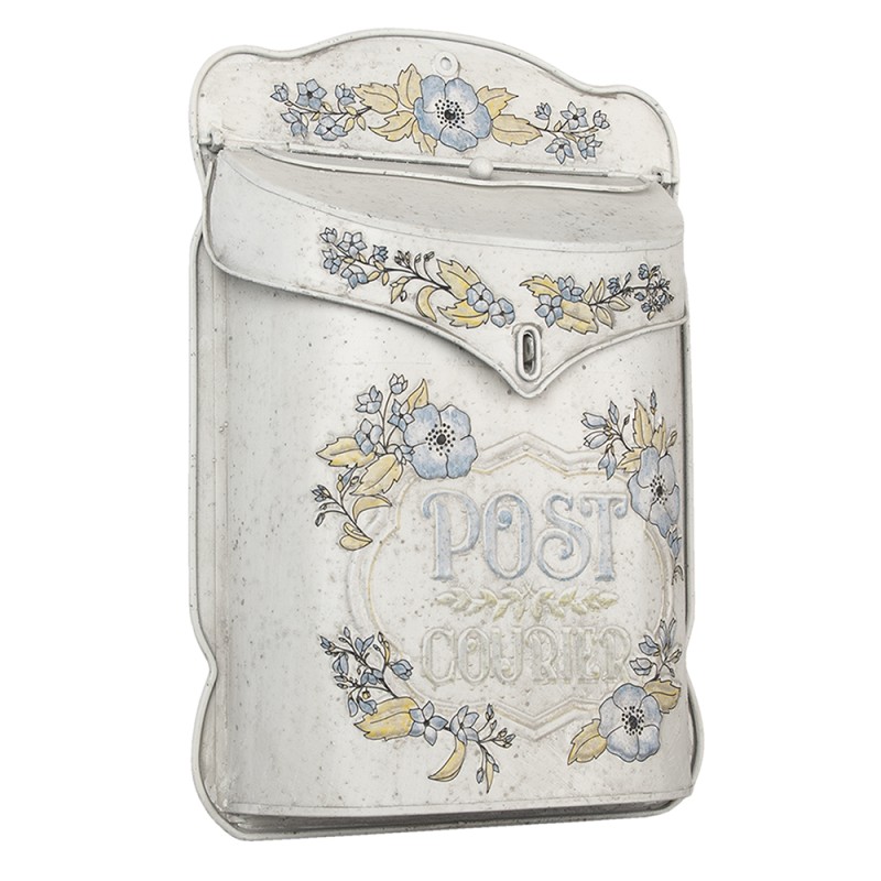 Clayre & Eef Mailbox 27x8x39 cm Beige Blue Metal Rectangle Flowers Post