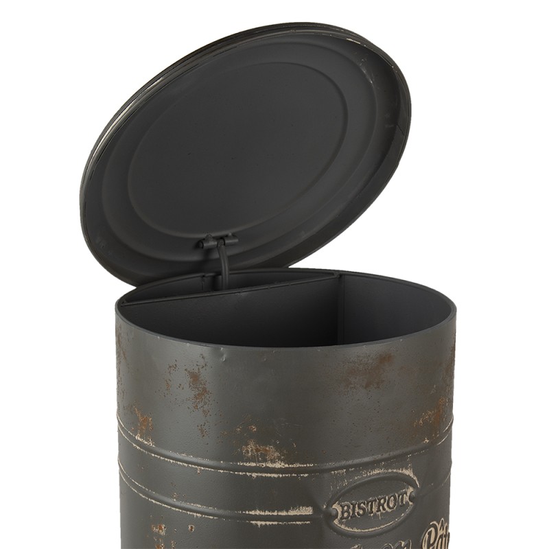 Clayre & Eef Poubelle à pédale Ø 27x45 cm Gris Métal Rond Coq