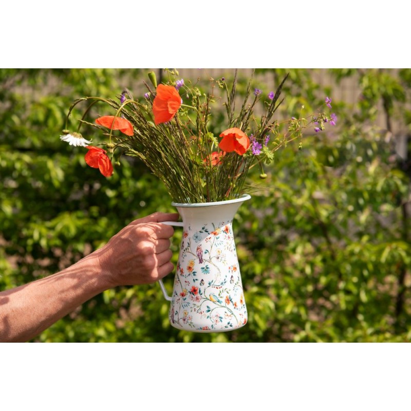 Clayre & Eef Pichet décoratif 16x12x20 cm Blanc Rouge Métal Fleurs