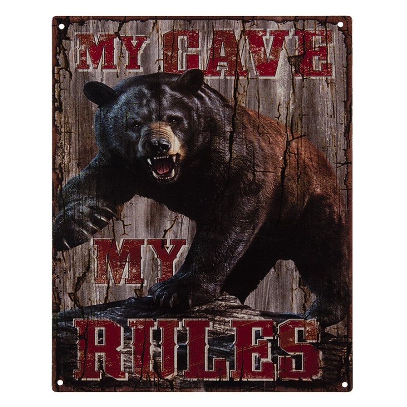 Clayre & Eef Textschild 20x25 cm Braun Rot Eisen My Cave My Rules