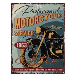 Clayre & Eef Tekstbord  25x33 cm Blauw Geel Ijzer Motorcycle