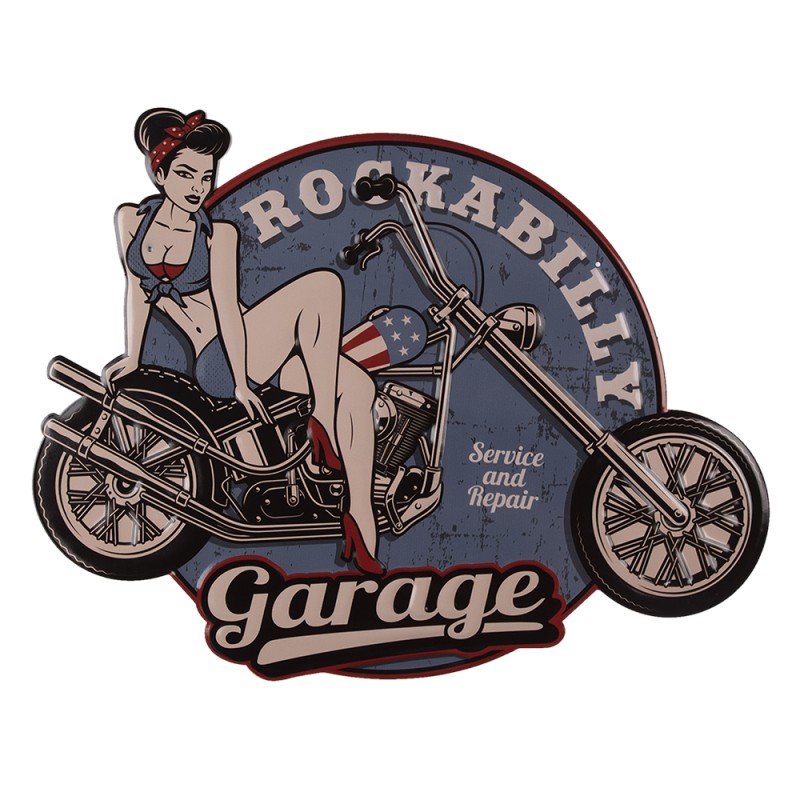 Clayre & Eef Wanddecoratie Motor 60x46 cm Blauw Ijzer Garage