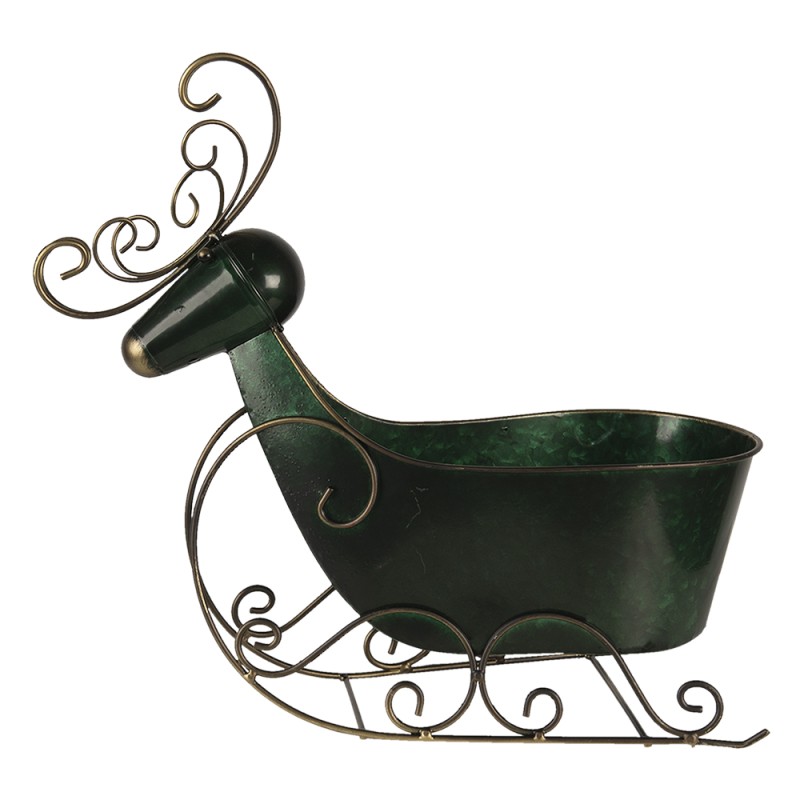 Clayre & Eef Figurine Reindeer 34x17x37 cm Green Iron Sled