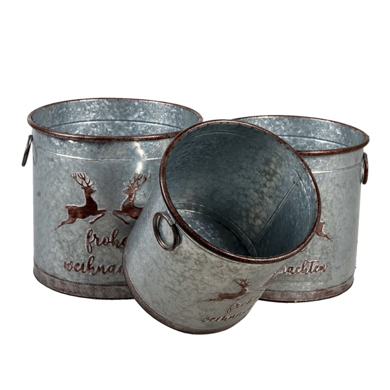 Clayre & Eef Seau décoratif set de 3 Gris Fer Rond Rennes