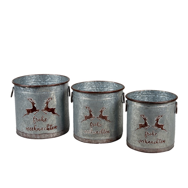 Clayre & Eef Seau décoratif set de 3 Gris Fer Rond Rennes
