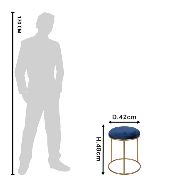 Clayre & Eef Stool Ø 42x48 cm Blue Textile Round