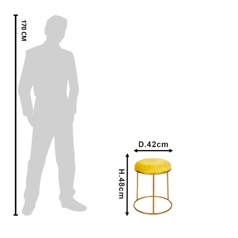 Clayre & Eef Tabouret Ø 42x48 cm Jaune Couleur or Métal Rond