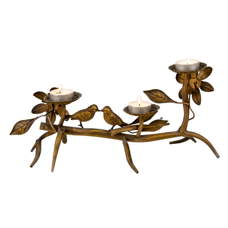 Clayre & Eef Chandelier Oiseaux 50x25x21 cm Couleur cuivre Fer Fleurs