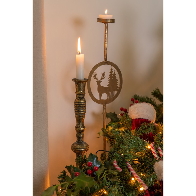 Clayre & Eef Kerzenständer Ø 11x32 cm Goldfarbig Metall Rund