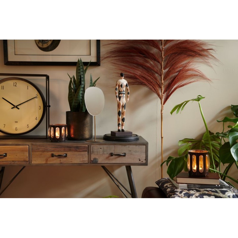 Clayre & Eef Tealight Holder Ø 14x13 cm Brown Iron Glass Round