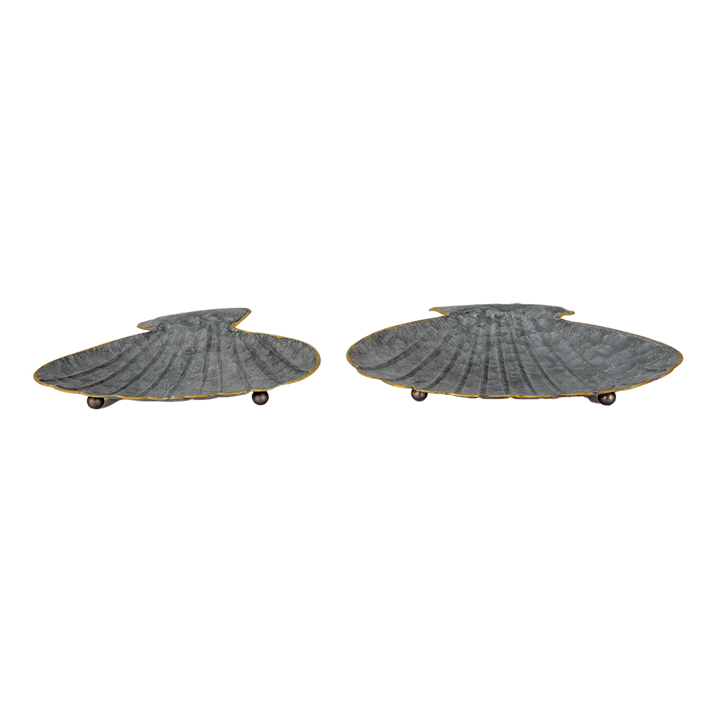Clayre & Eef Serveerschalen Set van 2 Schelp Grijs IJzer afbeelding