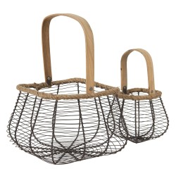Clayre & Eef Decorative Basket Set of 2 Brown Iron Wood