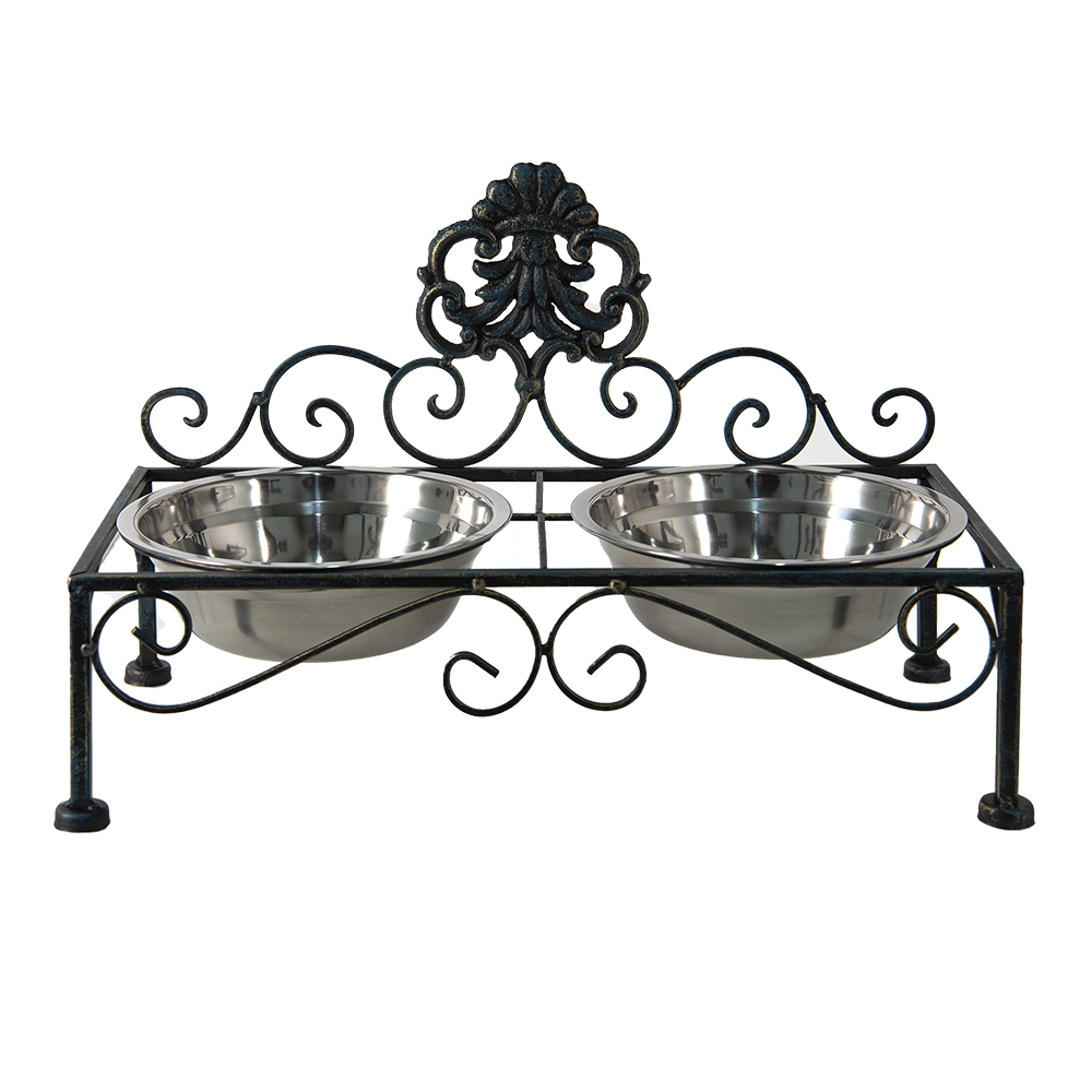 Clayre&Eef Voerbak hond 39x19x25 cm Zwart IJzer afbeelding