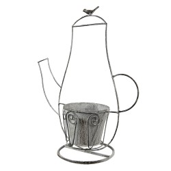 Clayre & Eef Pflanzenhalter Kaffeekanne 43x20x49 cm Grau Eisen Vogel