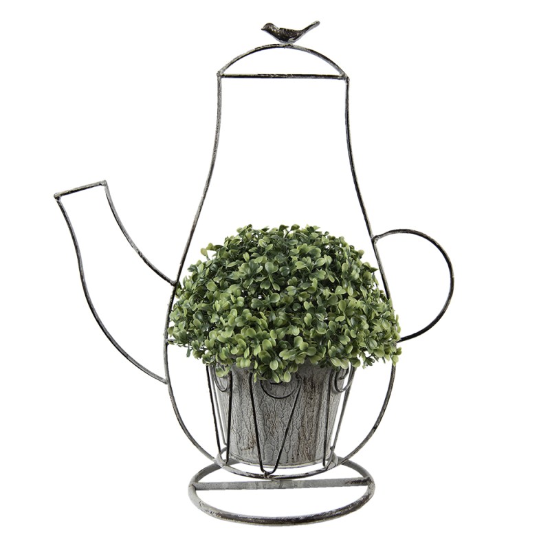 Clayre & Eef Supporto per piante Caffettiera 43x20x49 cm Grigio Ferro Uccello