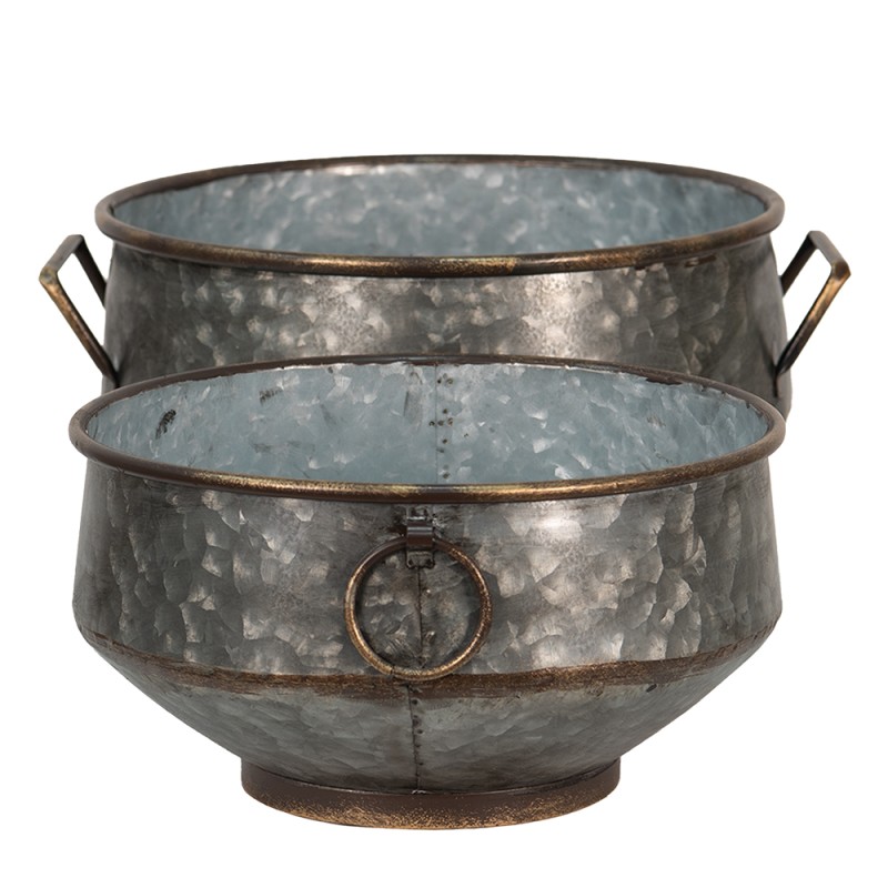 Clayre & Eef Porte-plante Gris Métal Rond