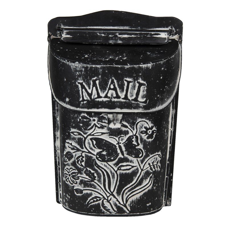 Clayre & Eef Boîte aux lettres 22x7x33 cm Noir Blanc Métal Fleurs Mail
