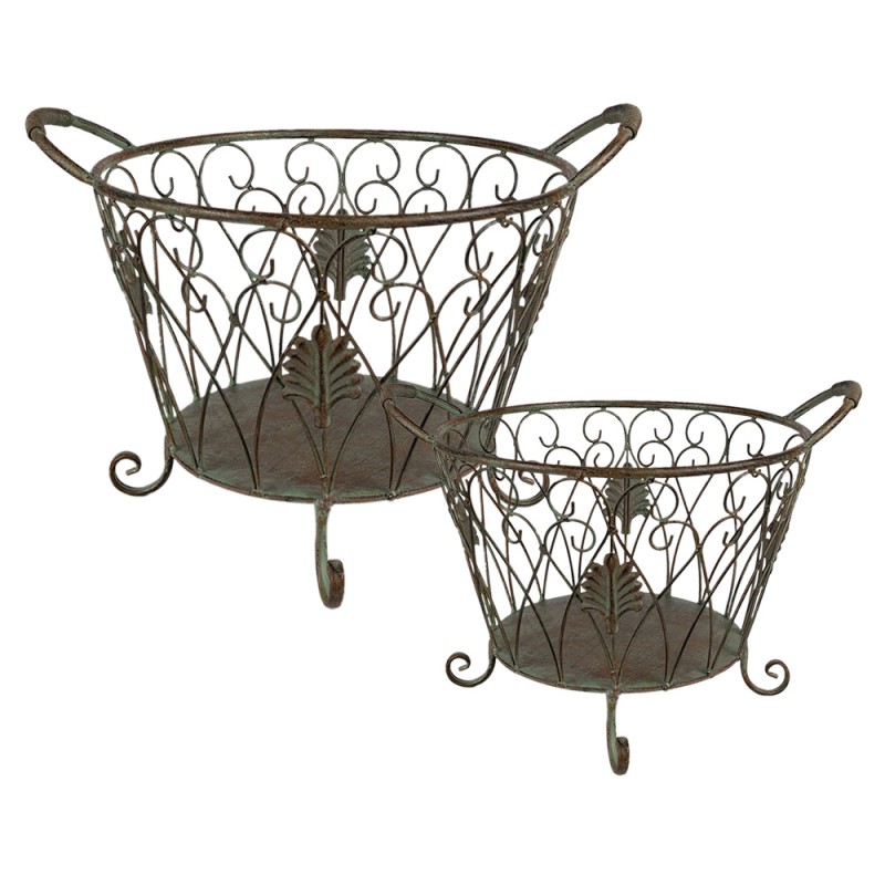 Clayre & Eef Storage Basket Set of 2 Ø 41 cm Green Brown Iron