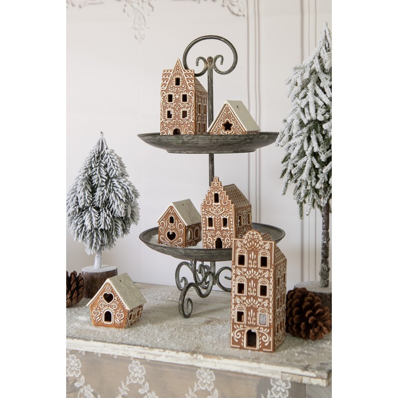 Clayre & Eef 2-Tiered Stand Ø 28x53 cm Grey Green Iron