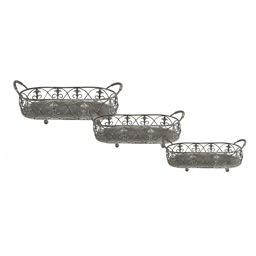 Clayre&Eef Opbergmand Set van 3 Grijs Groen IJzer afbeelding