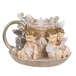 Clayre & Eef Weihnachtsdekoration mit LED-Beleuchtung Kerzenständer 14x13x10 cm Braun Polyresin Engel