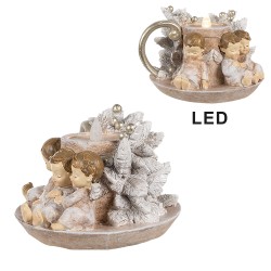 Clayre & Eef Weihnachtsdekoration mit LED-Beleuchtung Kerzenständer 14x13x10 cm Braun Polyresin Engel