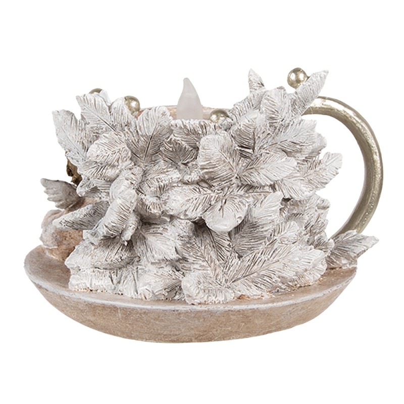 Clayre & Eef Weihnachtsdekoration mit LED-Beleuchtung Kerzenständer 14x13x10 cm Braun Polyresin Engel