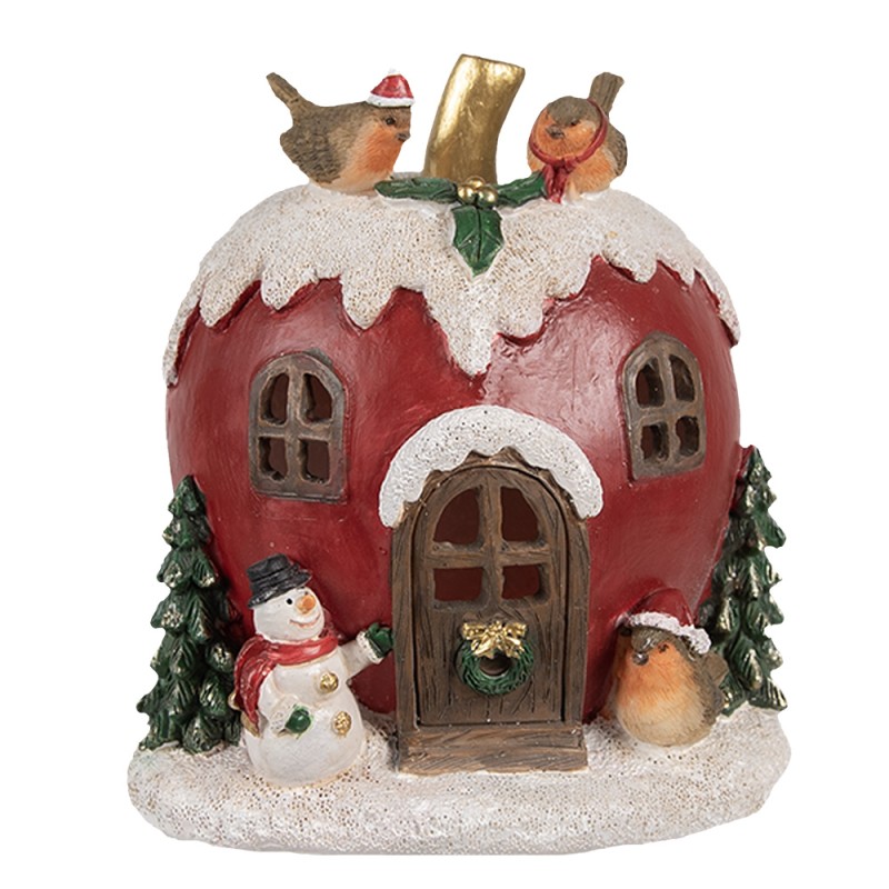 Clayre & Eef Decoratie Huis met LED Appel 12x11x13 cm Rood Polyresin