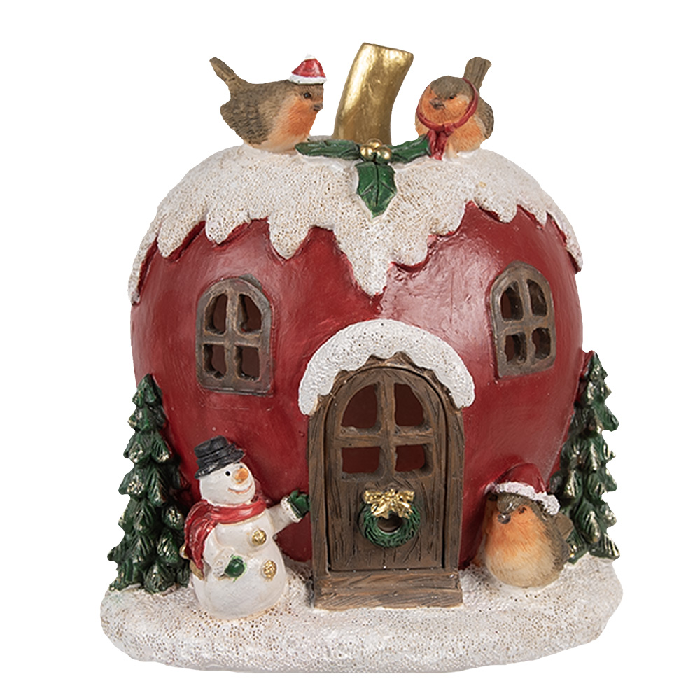 Clayre & Eef Decoratie Huis met LED Appel 12x11x13 cm Rood Polyresin afbeelding 1