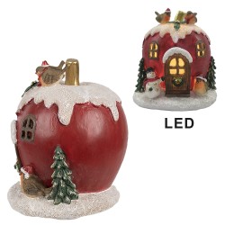 Clayre & Eef Decoratie Huis met LED Appel 12x11x13 cm Rood Polyresin