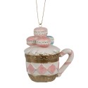 Clayre & Eef Weihnachtsanhänger Macarons  6x4x7 cm Rosa Kunststoff