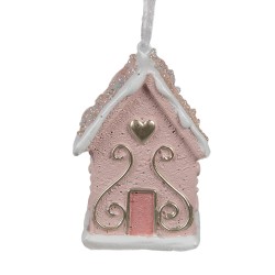 Clayre & Eef Ornamento Natalizio Casa di pan di zenzero 4x4x6 cm Rosa Plastica