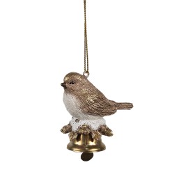 Clayre & Eef Christmas Ornament Bird 6 cm Brown Polyresin