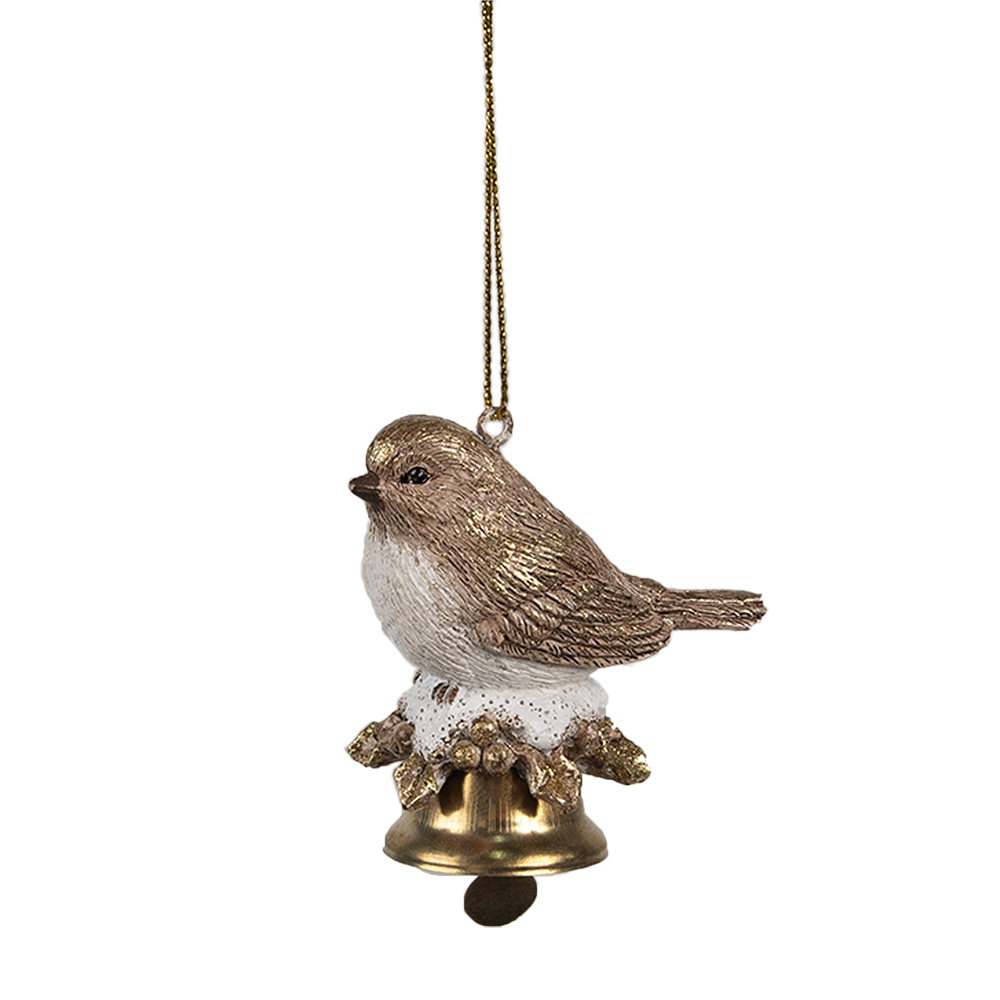 Clayre & Eef Kersthanger Vogel 6 cm Bruin Polyresin afbeelding 1