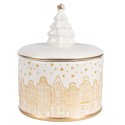 Clayre & Eef Couvercle de pot de stockage Ø 15x19 cm Blanc Couleur or Matériau céramique Maisons