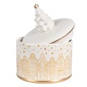 Clayre & Eef Couvercle de pot de stockage Ø 15x19 cm Blanc Couleur or Matériau céramique Maisons