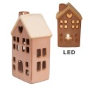 Clayre & Eef Decoratie Huis met LED 6x6x11 cm Bruin Porselein