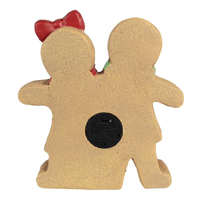 Clayre & Eef Décoration de Noël avec lumières LED Bonhomme en pain d‘épice 31x10x35 cm Marron Plastique